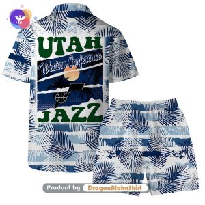 Utah Jazz Team Logo Pattern Leaves Tropical DragonHawaii Hawaiian Set